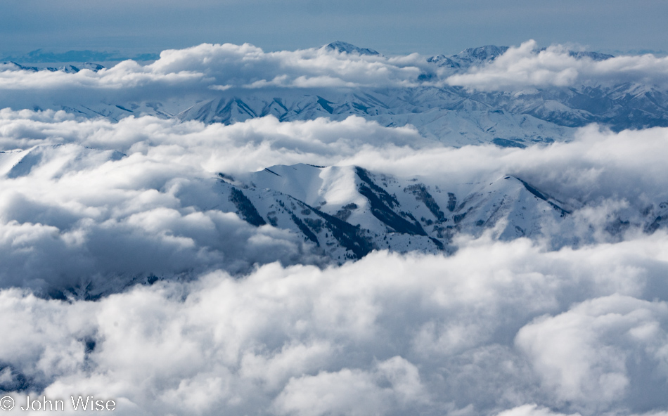 Somewhere over the western United States looking down from an airplane flying south in January 2010