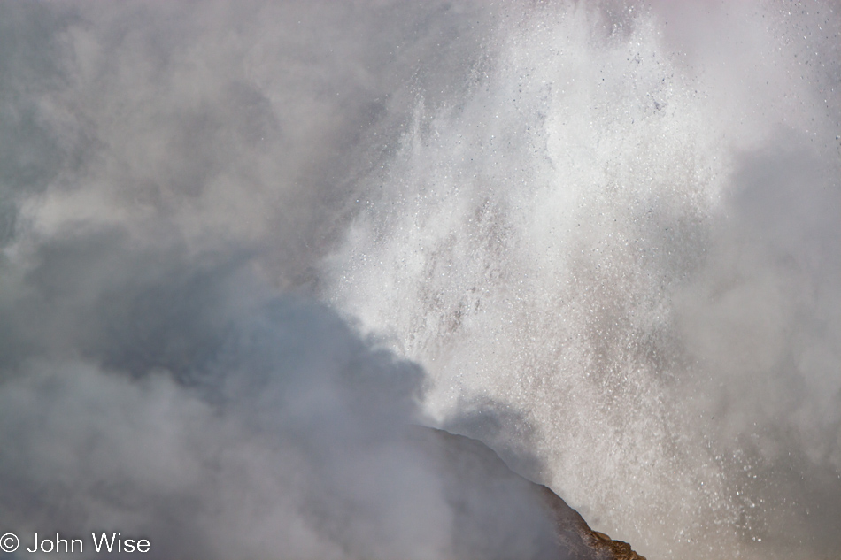 Close up detail of water shooting from Steamboat Geyser on the Back Basin, part of the Norris Geyser Basin in Yellowstone National Park January 2010