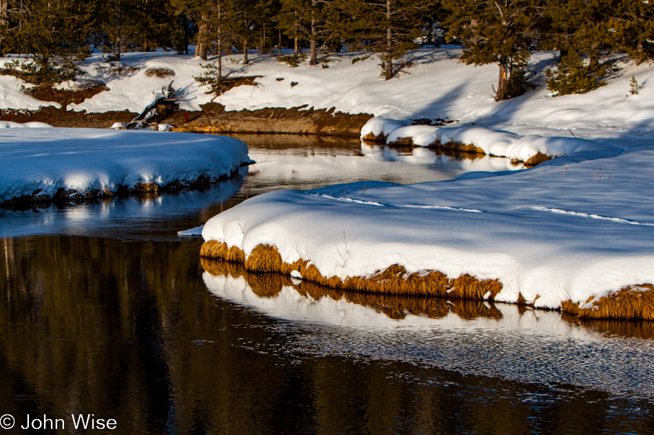 A curve in the Gibbon River in Yellowstone National Park January 2010