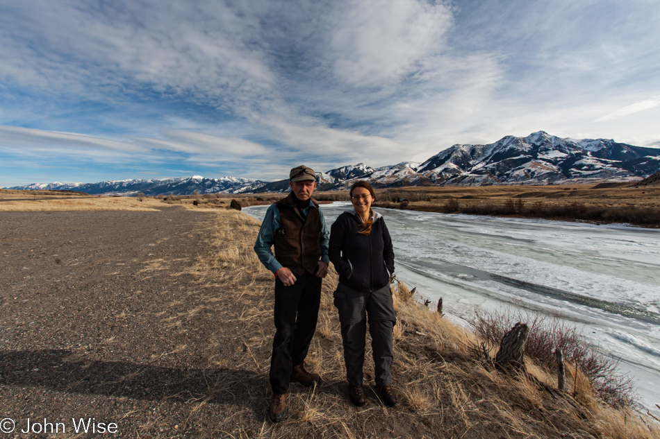 H.A. Moore and Caroline Wise in front of the Yellowstone River, Wyoming