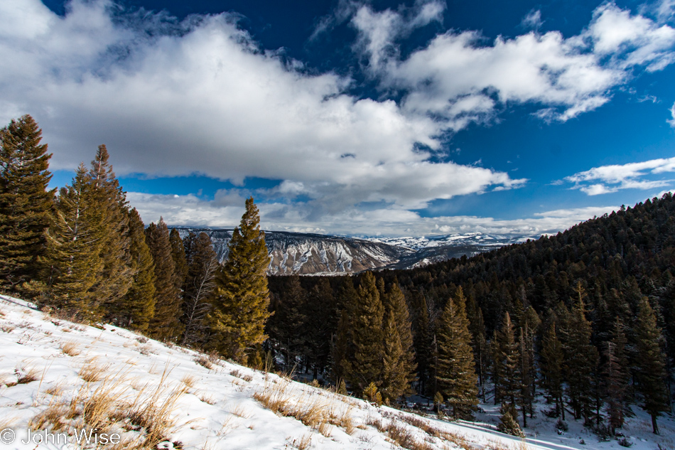 Looking out over the horizon on to distant mountains from the Snow Pass area in Yellowstone National Park January 2010