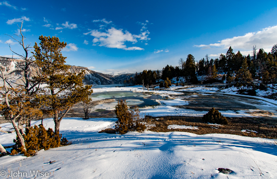 Overlooking Canary Spring at Mammoth Hot Springs in Yellowstone National Park January 2010