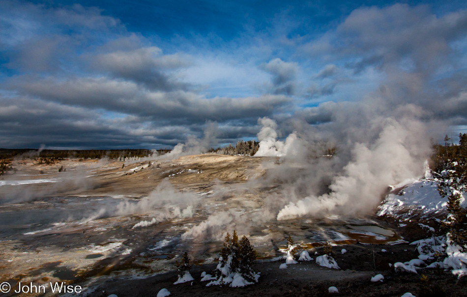 The Porcelain Basin, part of Norris Geyser Basin in Yellowstone National Park January 2010