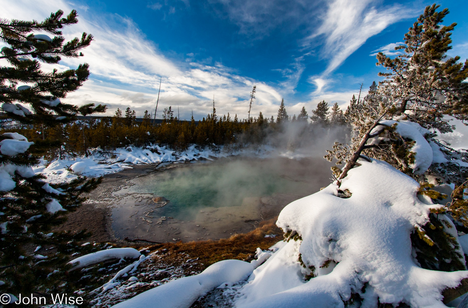 Emerald Spring on the Back Basin, part of Norris Geyser Basin in Yellowstone National Park January 2010
