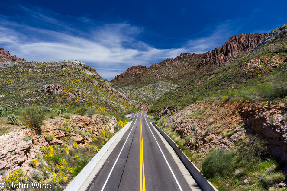 The road going east towards Globe as seen from the overpass in Superior, Arizona April 2010