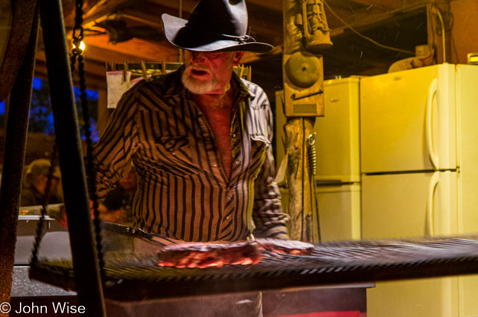 Grill duties at the Home of the Swinging Steak - Mexican Hat Lodge in Utah