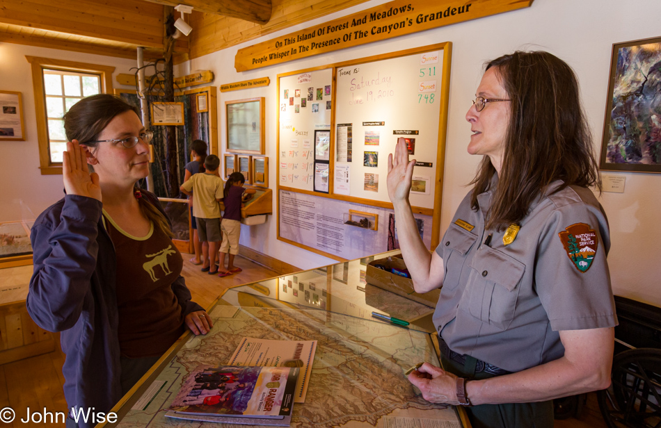 Caroline Wise swearing in for Junior Ranger at the North Rim of the Grand Canyon National Park, Arizona