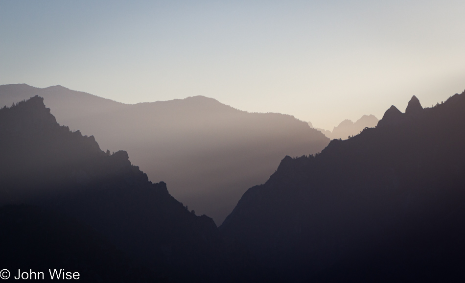 Hazy layers of mountains in the early morning at Kings Canyon National Park, California