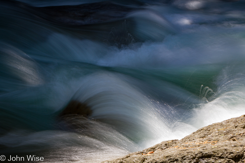 White water rushing by the Mist Falls Trail in Kings Canyon National Park, California