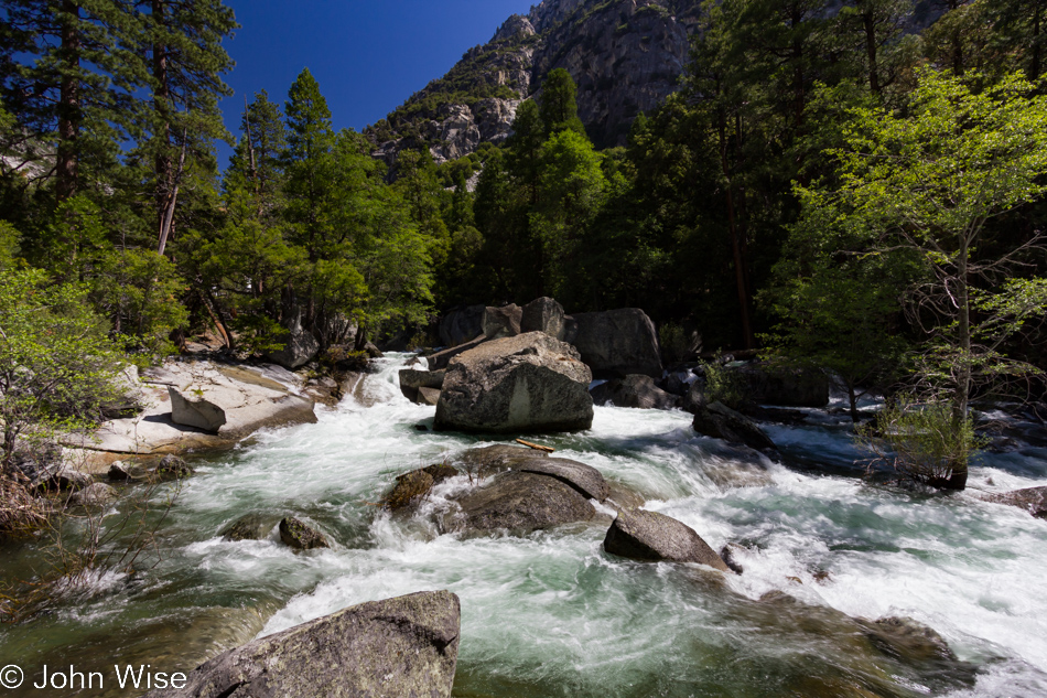 Cascading water next to the Mist Falls Trail in Kings Canyon National Park, California 