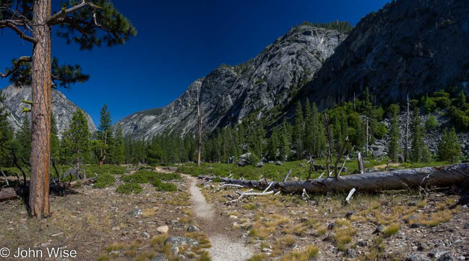 On the meadow of a loop return trail after leaving the Mist Falls Trail in Kings Canyon National Park, California