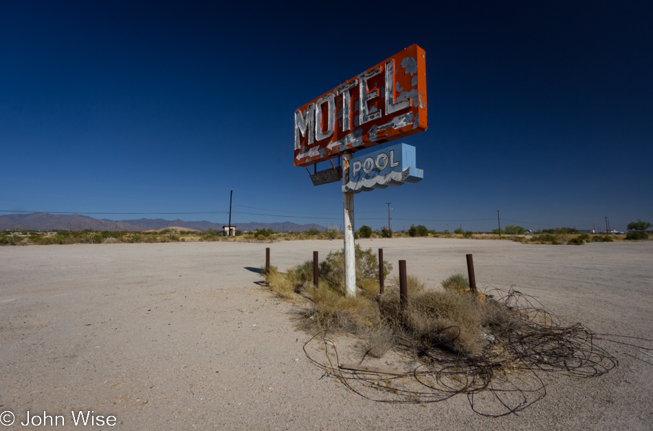 A motel sign for a motel that is long gone in Yucca, Arizona