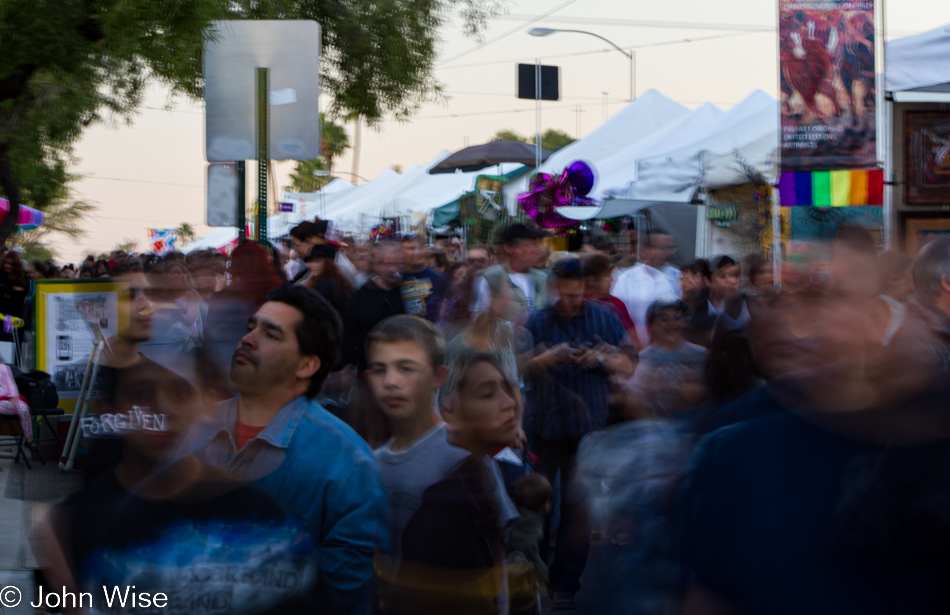 Long exposure of the crowd on 4th Avenue at the 41st Annual Arts & Craft Street Fair in Tucson, Arizona