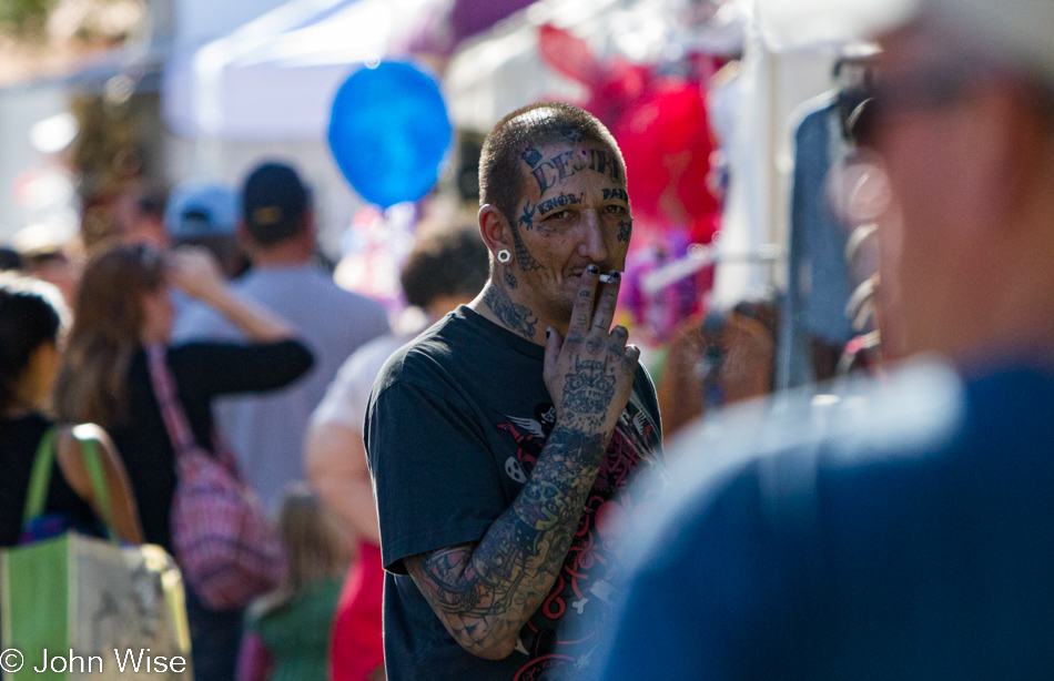 Tattooed man on 4th Avenue in Tucson, Arizona