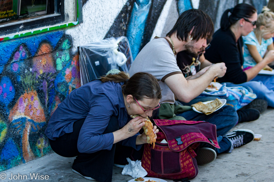 Caroline Wise eating on the street in Tucson, Arizona