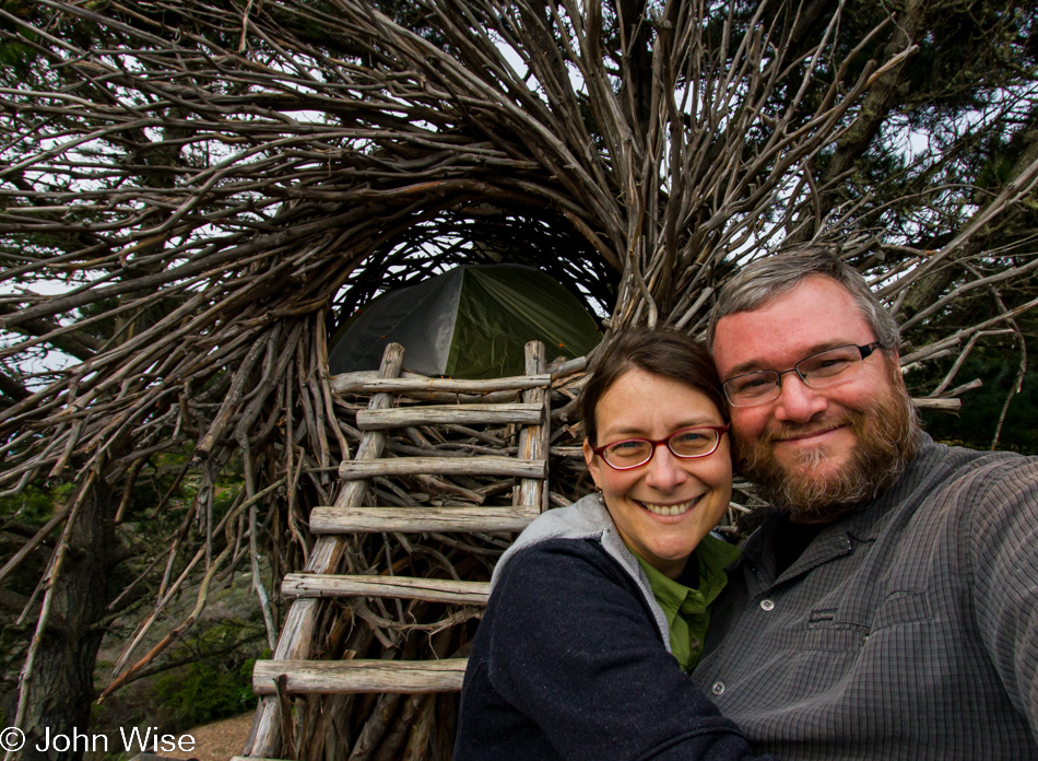 Caroline Wise and John Wise in front of The Nest at Treebones Resort in Big Sur, California