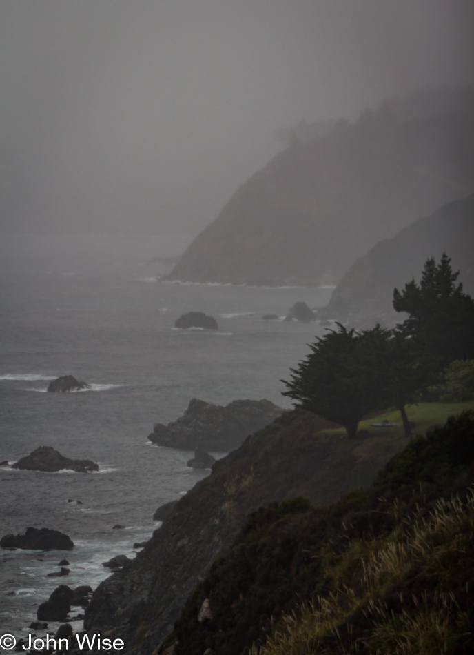 A mist and cloud enshrouded California coast on the Pacific Coast Highway