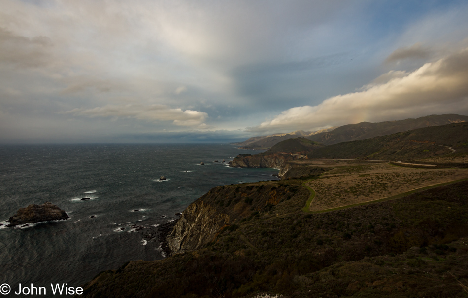 A bit of sun and blue sky on an otherwise rainy day on the Big Sur coast in California