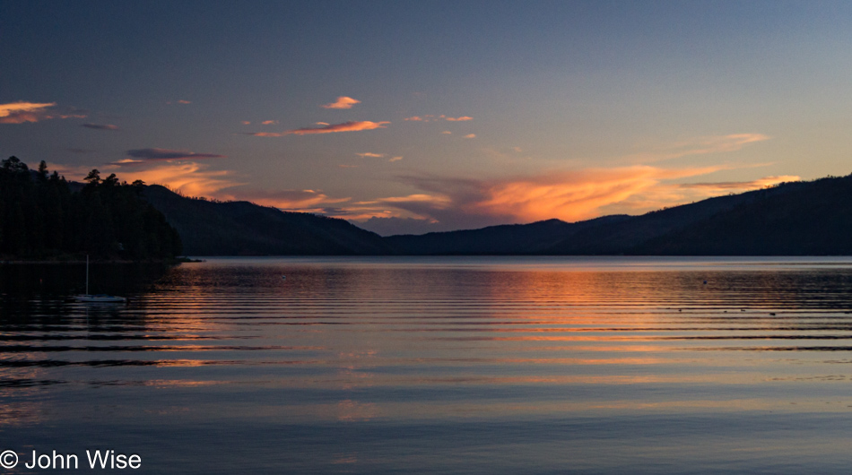 Sunset over Vallecito Reservoir at Five Branches Camper Park in Bayfield, Colorado