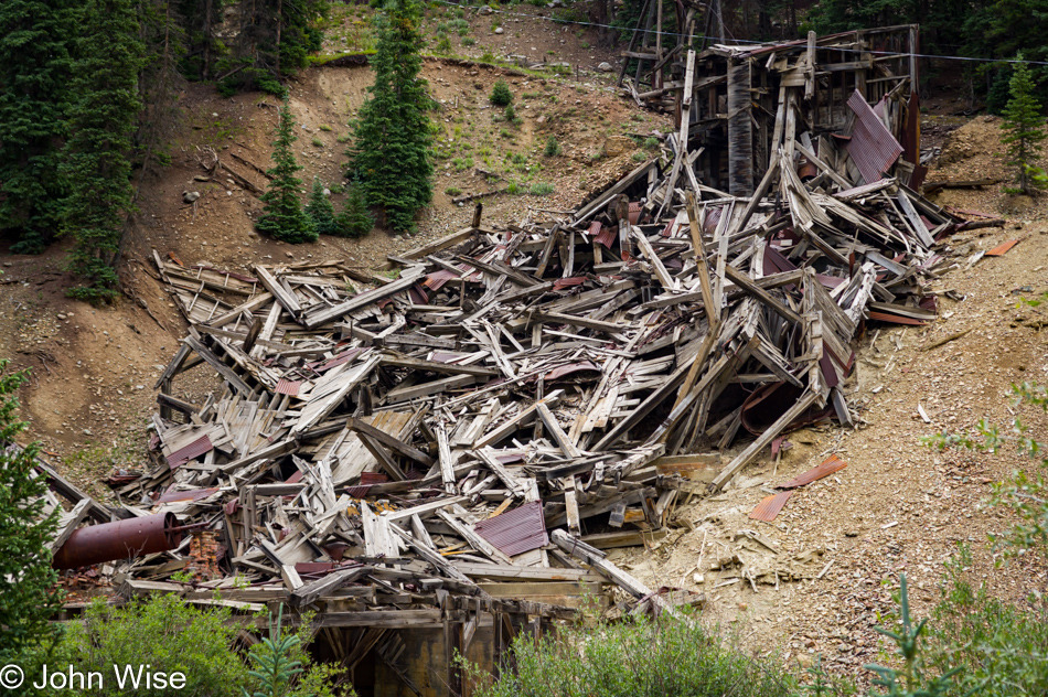 The wreckage of a former mine works northeast of Silverton, Colorado