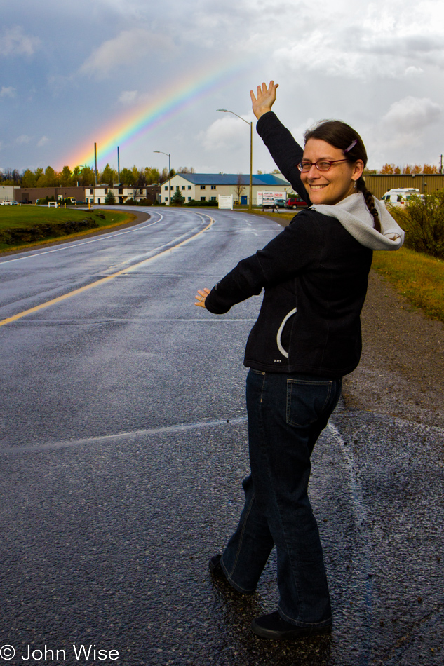Caroline Wise digging a rainbow in Canada