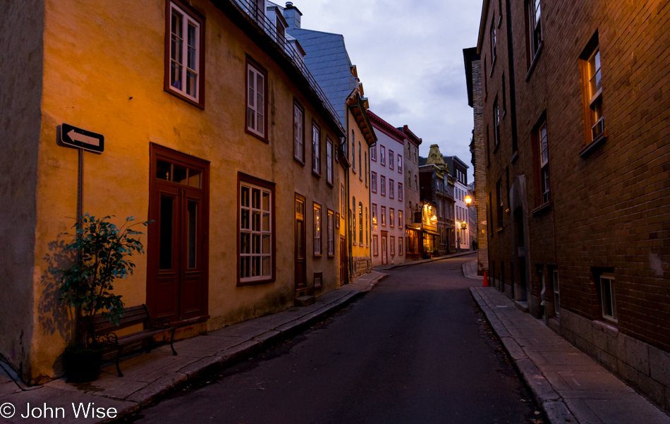 Walking the streets of Quebec City at dusk
