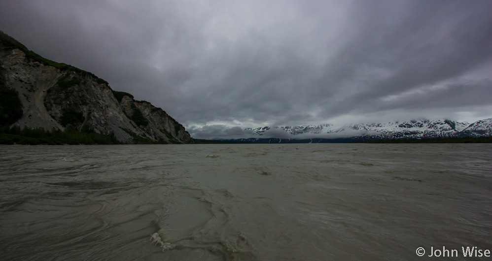 The weather is turning for the worse as we ply the Alsek River in British Columbia, Canada