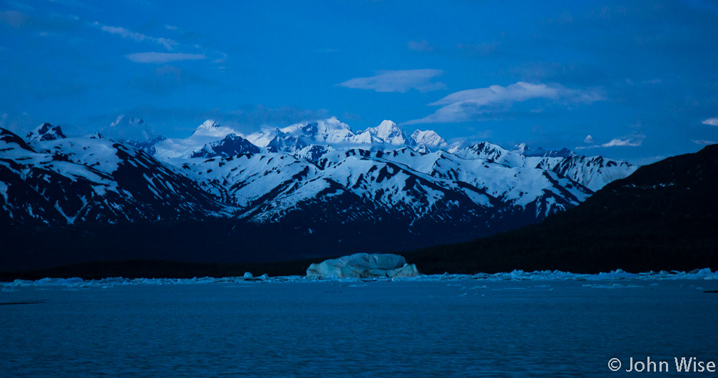 Midnight on Alsek Lake in Alaska