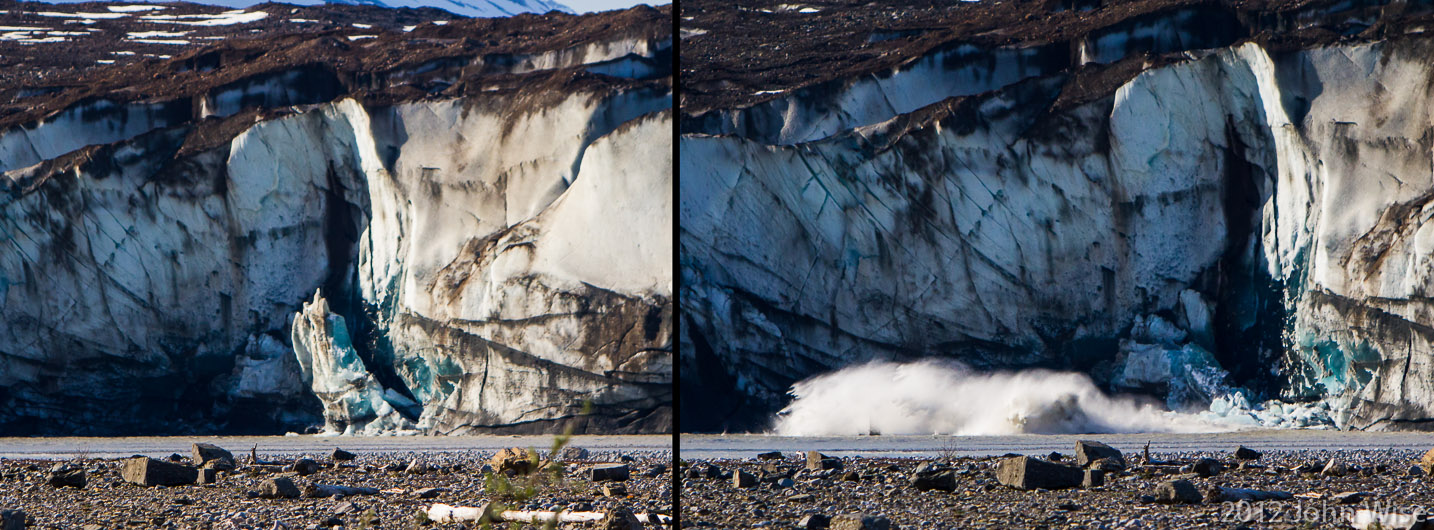 A small chunk of glacier breaking off the Tweedsmuir Glacier in the Tatshenshini-Alsek Provincial Park British Columbia, Canada