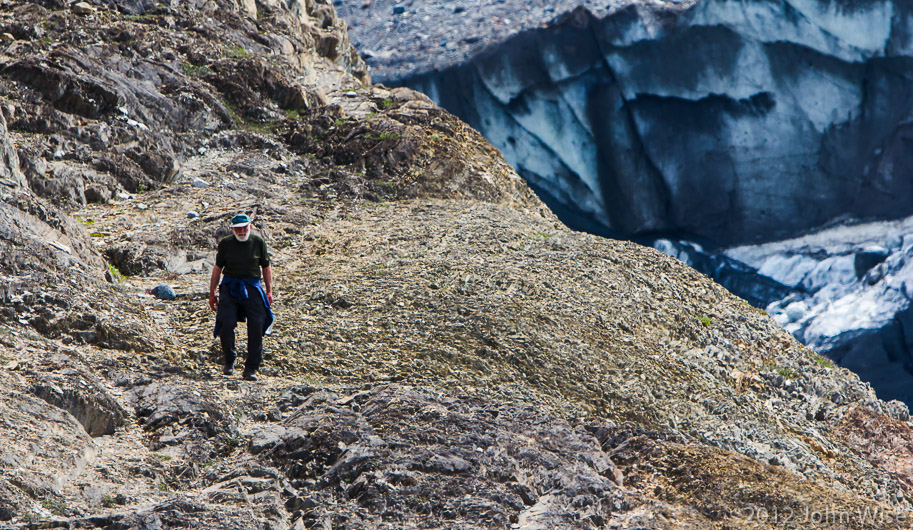 John Hoffman returning from his hike in Turnback Canyon on the Alsek River in the Tatshenshini-Alsek Provincial Park British Columbia, Canada