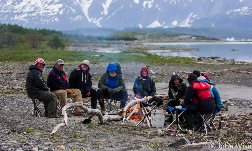 Sitting around the campfire on our last night on the Alsek in Alaska