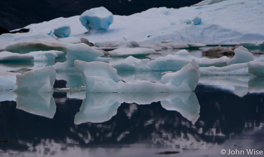 Icebergs mounted in glass on Alsek Lake in Alaska