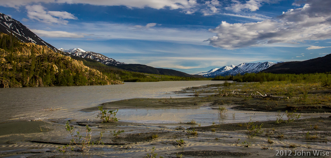 Looking downstream on the Alsek River in the Yukon, Canada