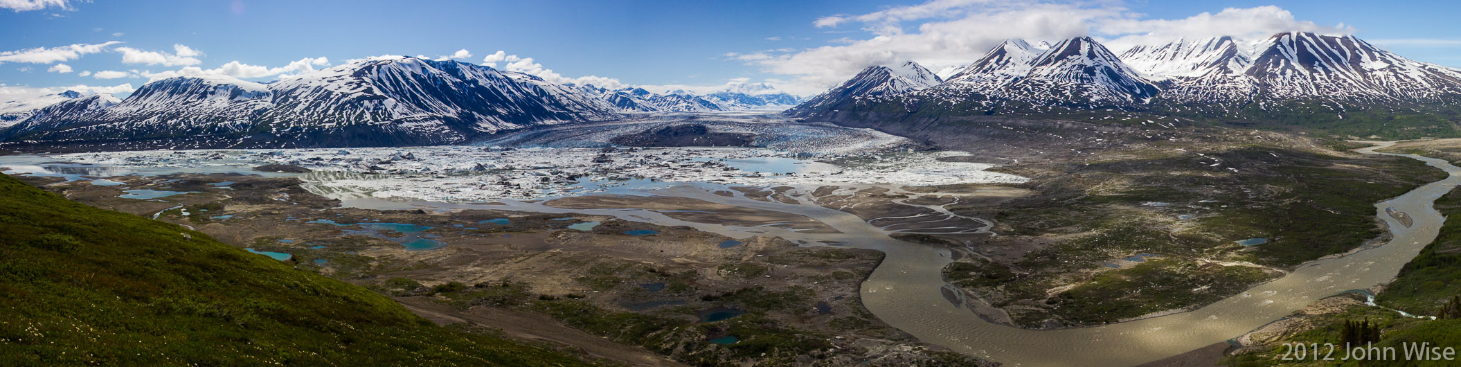 The view of Lowell Glacier and its lake from Goatherd Mountain in Kluane National Park Yukon, Canada