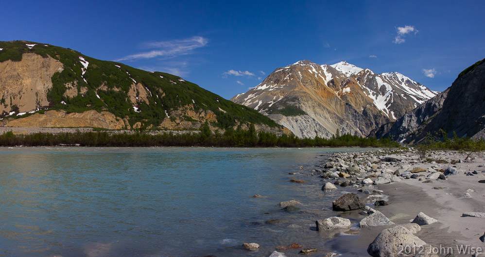 At the confluence of a side tributary and the Alsek River in Kluane National Park Yukon, Canada