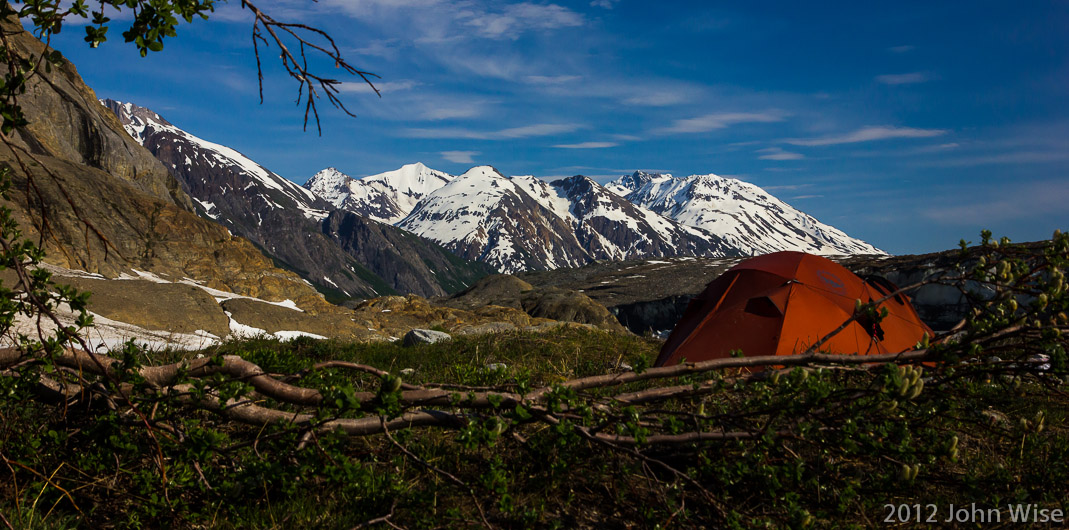 Camp at the northern end of the Tweedsmuir Glacier in Tatsheshini-Alsek Provincial Park in British Columbia, Canada