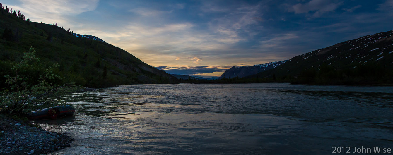 Sunset view looking back upstream on the Alsek River in Kluane National Park Yukon, Canada