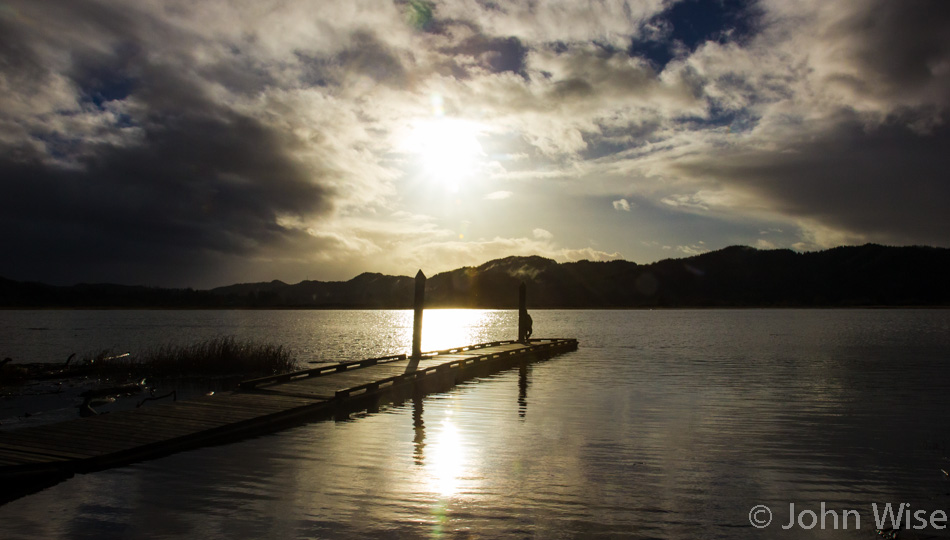 Golden sunset on still inlet near the Oregon Coast