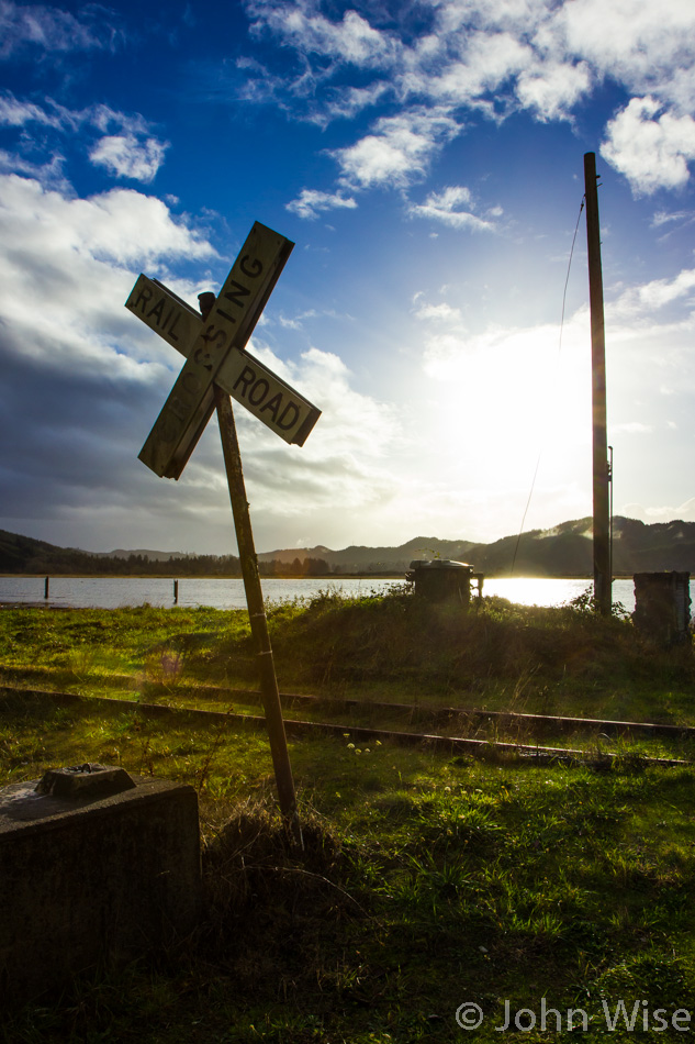 Railroad crossing on the Oregon coast