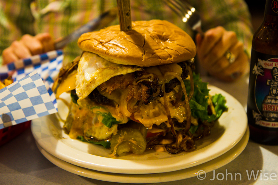 The Ultimate Monster Burger from the Newport Cafe in Newport, Oregon