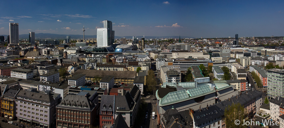 Looking north from atop Frankfurt Dom in Germany