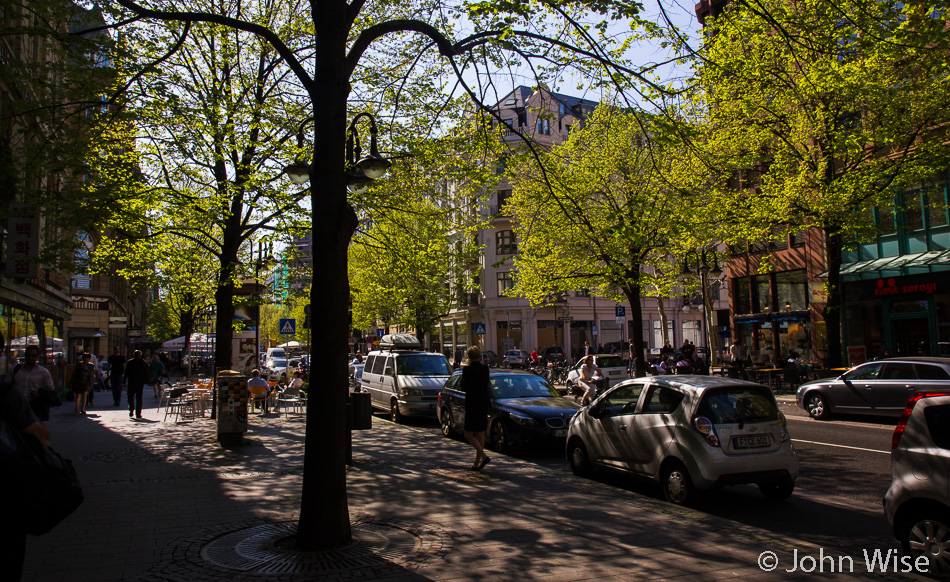 Looking back towards Hauptbahnhof on Kaiserstrasse in Frankfurt, Germany