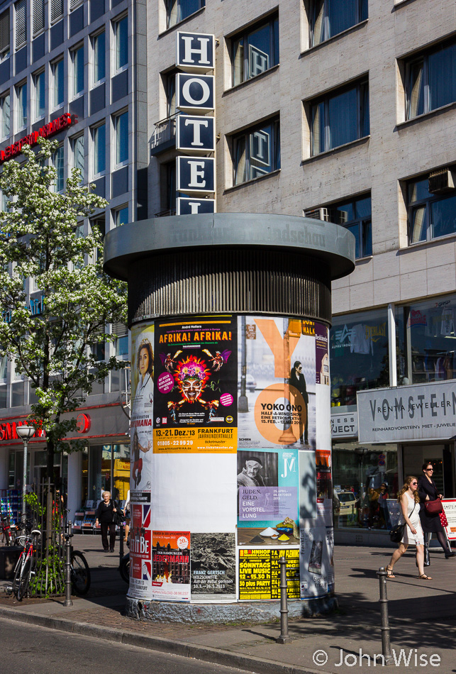 Litfaßsäule (Litfass Column used for advertising) in Frankfurt, Germany
