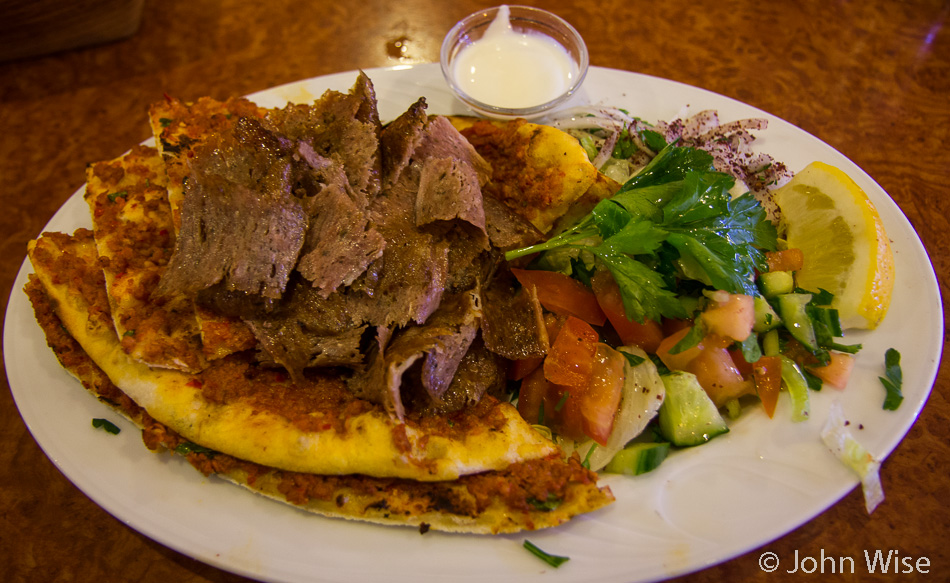 Gyros with Turkish Pizza from Markez Restaurant in Frankfurt, Germany