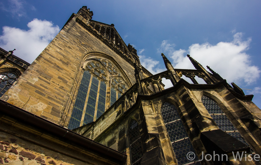 Outside looking up at the Magdeburg Dom (cathedral) in Germany