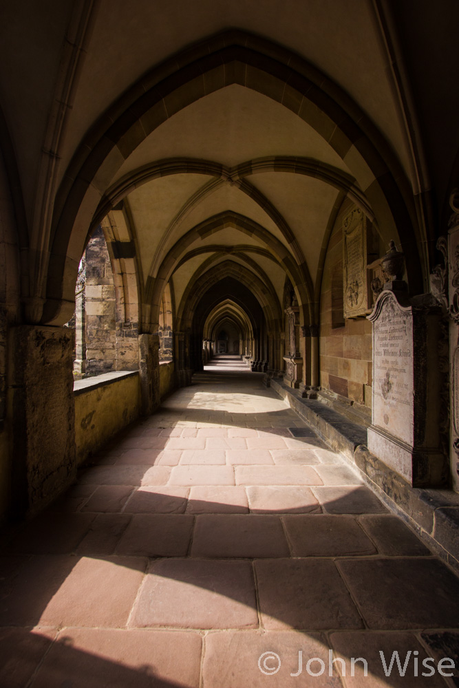 The colonade walkway (also known as the Cloister) of the Magdeburg Dom atrium in Germany