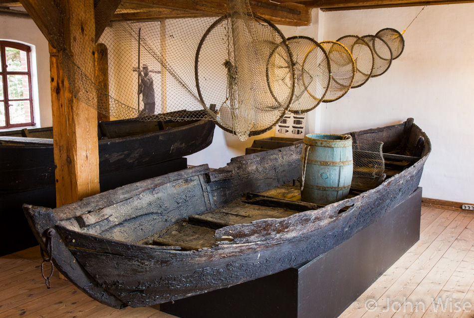 An old boat on display at the windmill museum in Høyer, Denmark