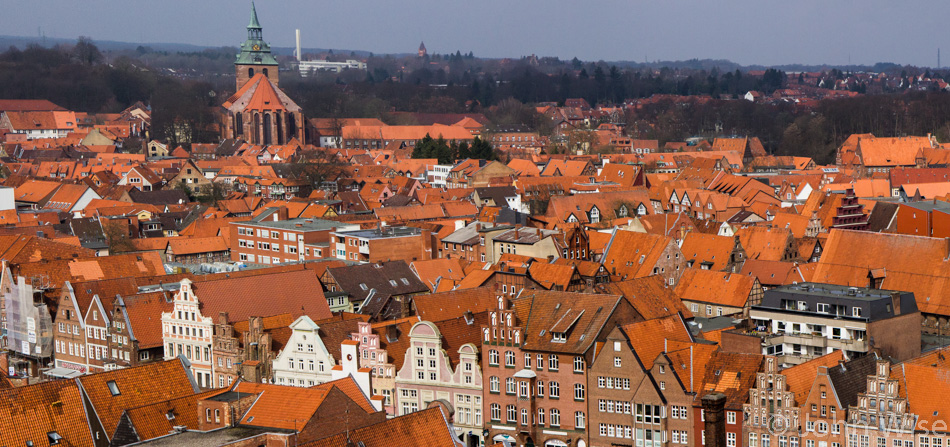 View of Lüneburg, Germany from the water tower (Wasserturm Lüneburg)