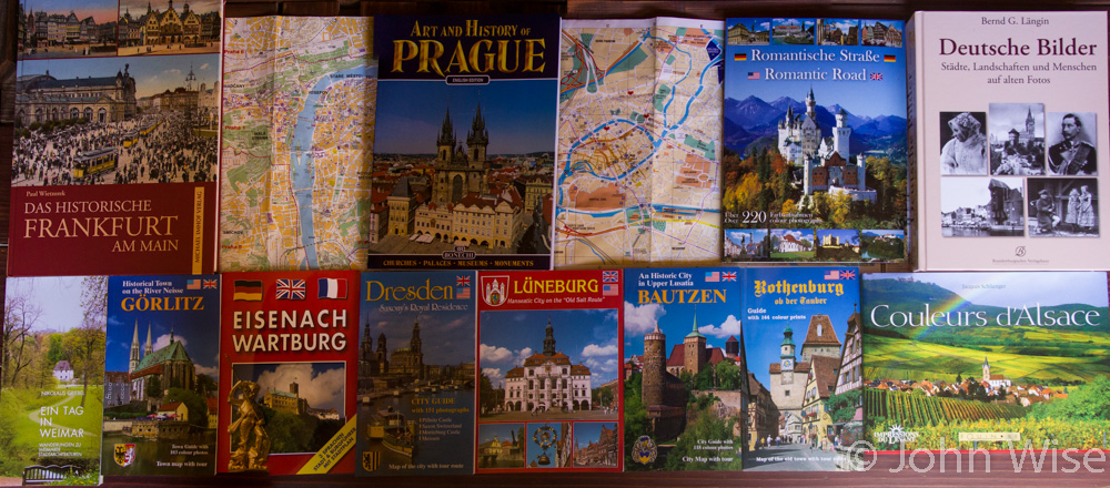 Various books about some of the old cities we visited in Germany and Czechoslovakia. 