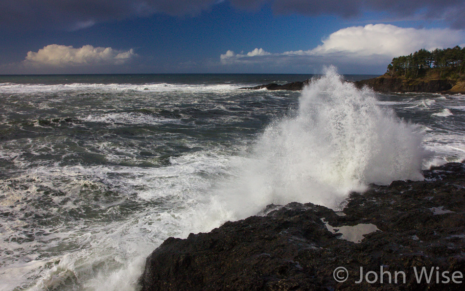 Waves crashing ashore on the Oregon coast